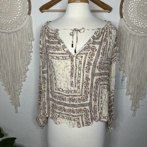 Vici Floral Patchwork Blouse - Cream and Brown small